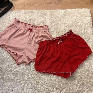 Women's Pink and Red Ruffle Sleep Shorts